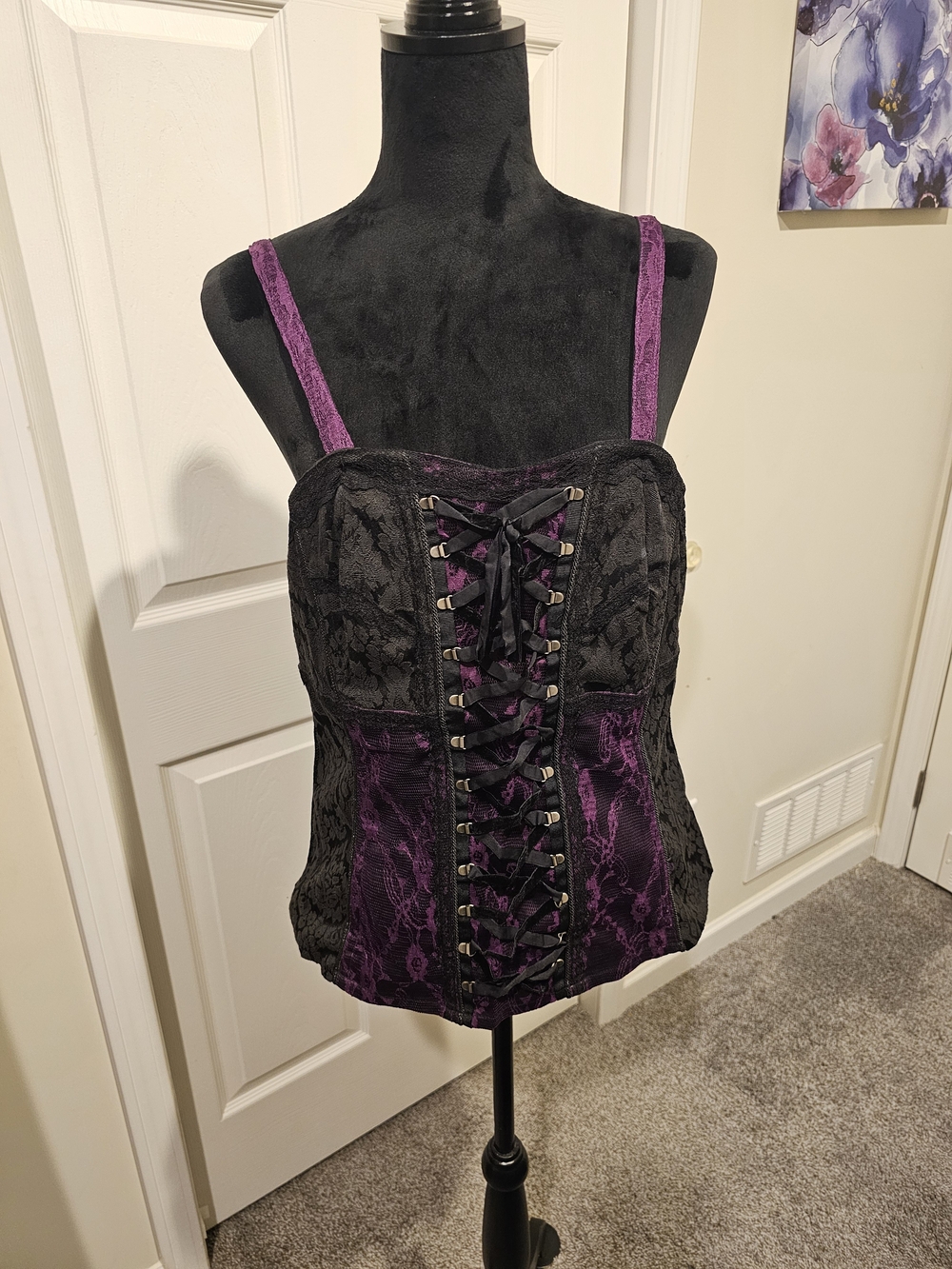 Tripp NYC Purple and Black Lace-Up Corset Camisole